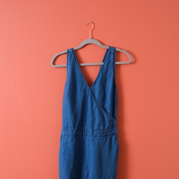 Madewell Crossback Linen Indigo Jean Jumpsuit 0 - Picture 5 of 8